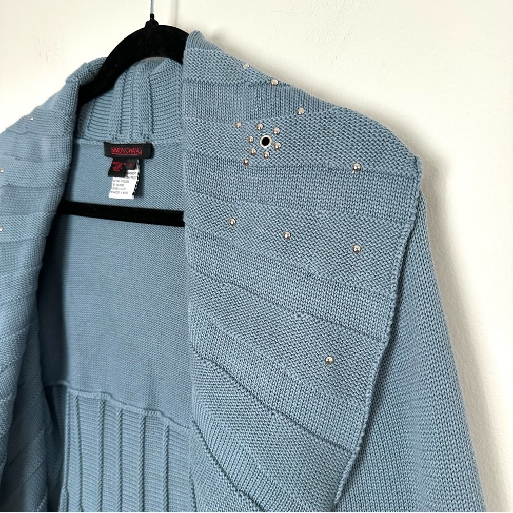 Y2K Studded Shawl Collar Fluted Ribbed Knit Open Cardigan Fairycore Goblincore - Picture 6 of 9